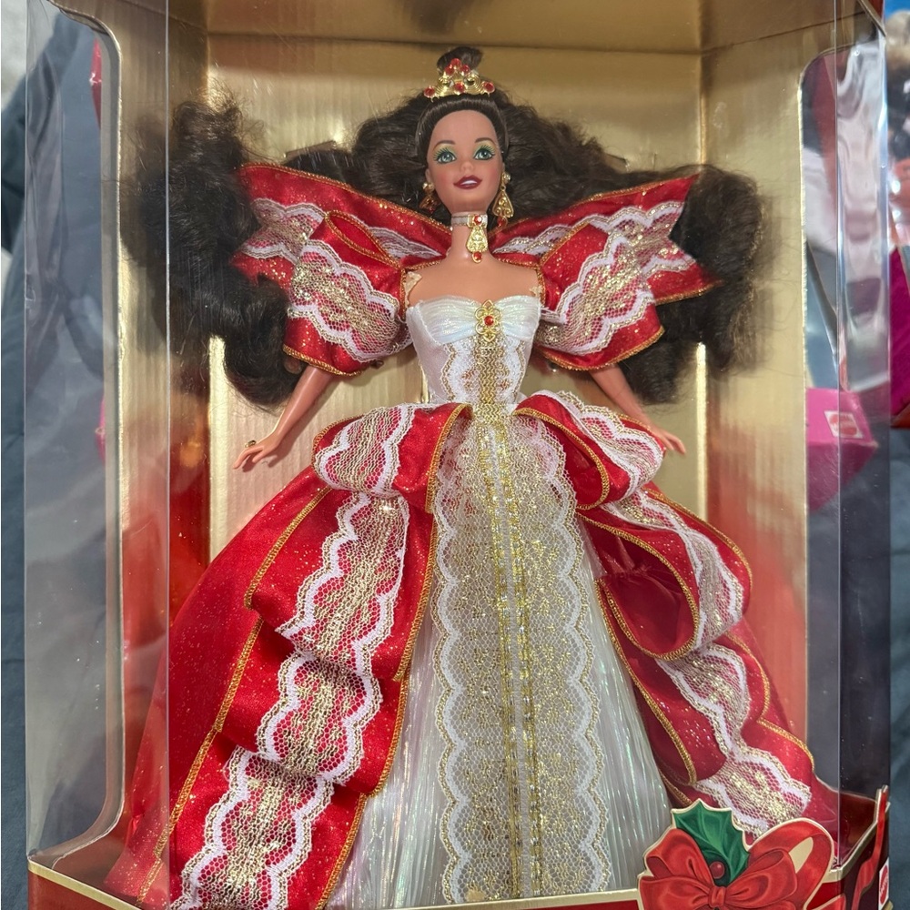 Festive Holiday Barbie Doll in Red and White Gown